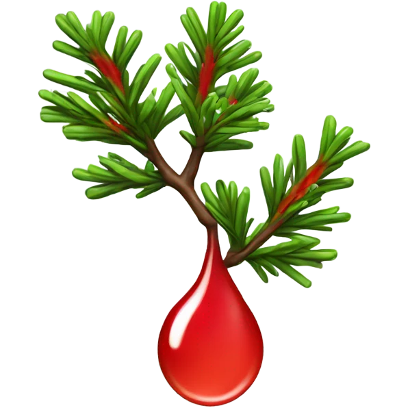 Fir branch with red dripping color on the nedels emoji