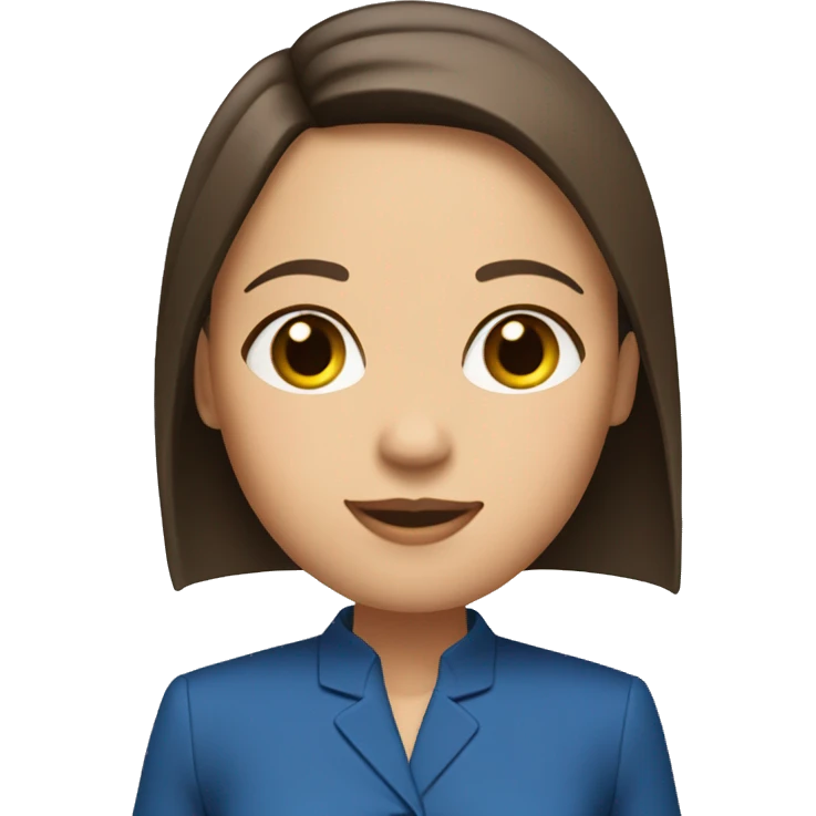 a girl with a square to the shoulders with straight hair, a brunette in a blue pantsuit emoji