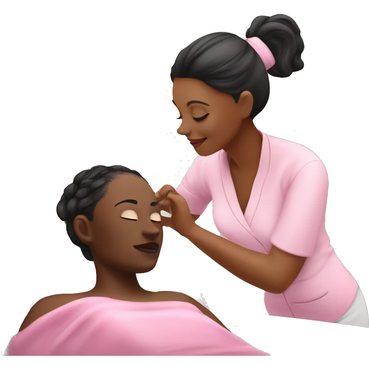 Esthetician wearing pink giving a facial to  client on a spa bed emoji