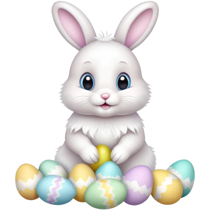 cute Easter bunny with Easter eggs emoji
