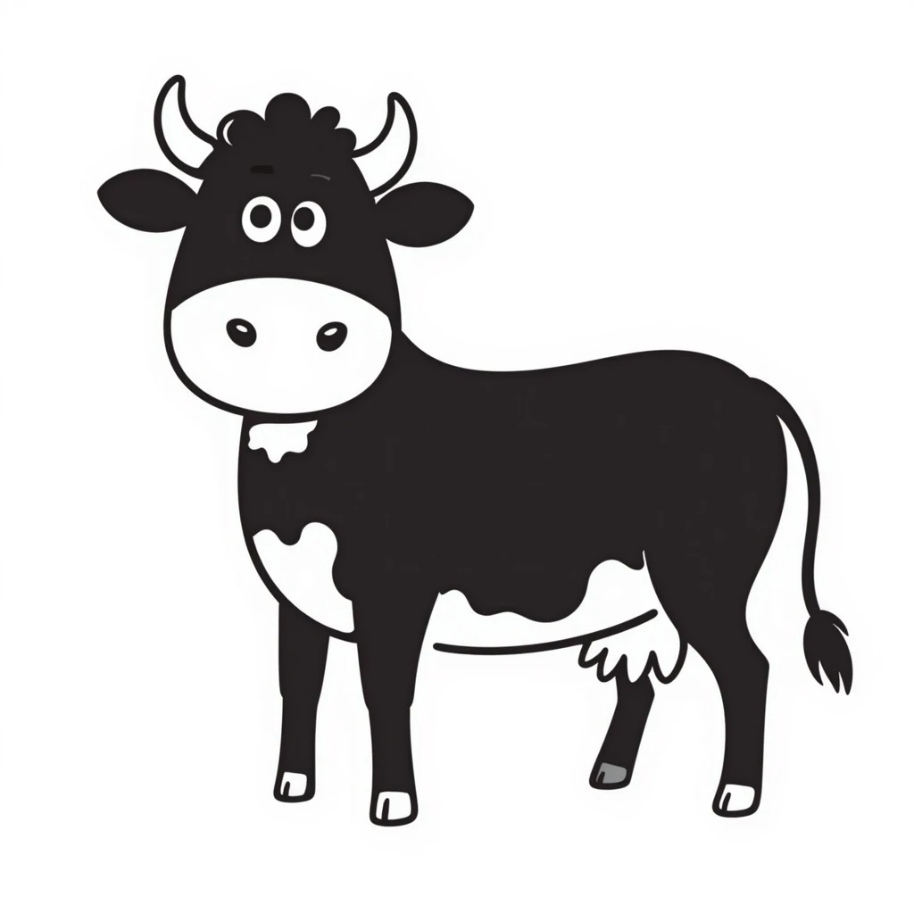 Aberdeen Angus cow, outlined doodle, black and white, simple lines emoji