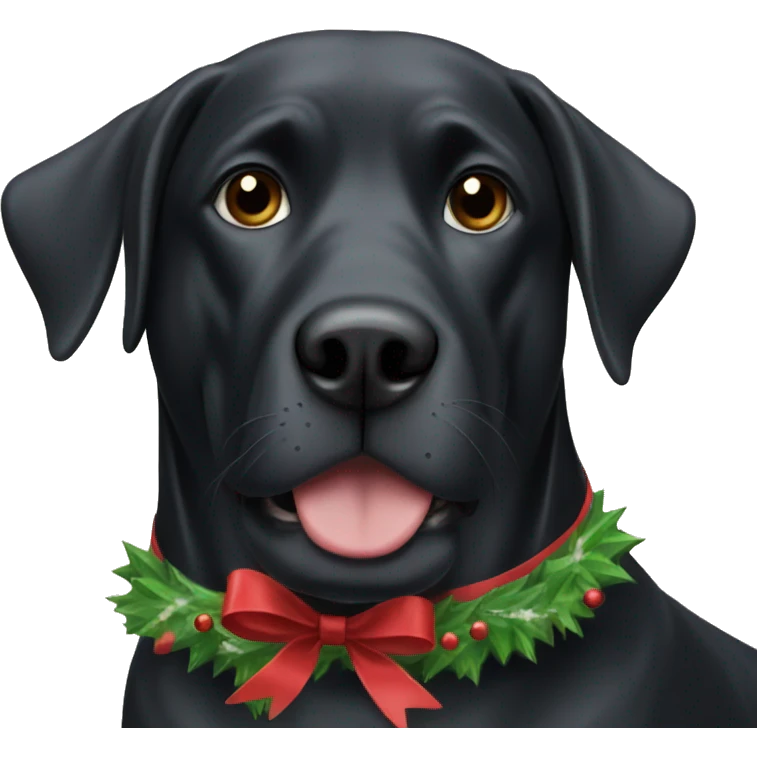 Large black dog under Christmas tree emoji