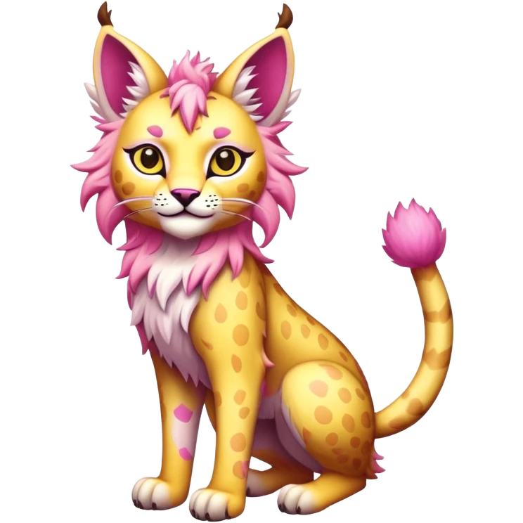 Yellow and pink Fairy-type Bobcat-Lynx-Lion-Fakémon full body emoji