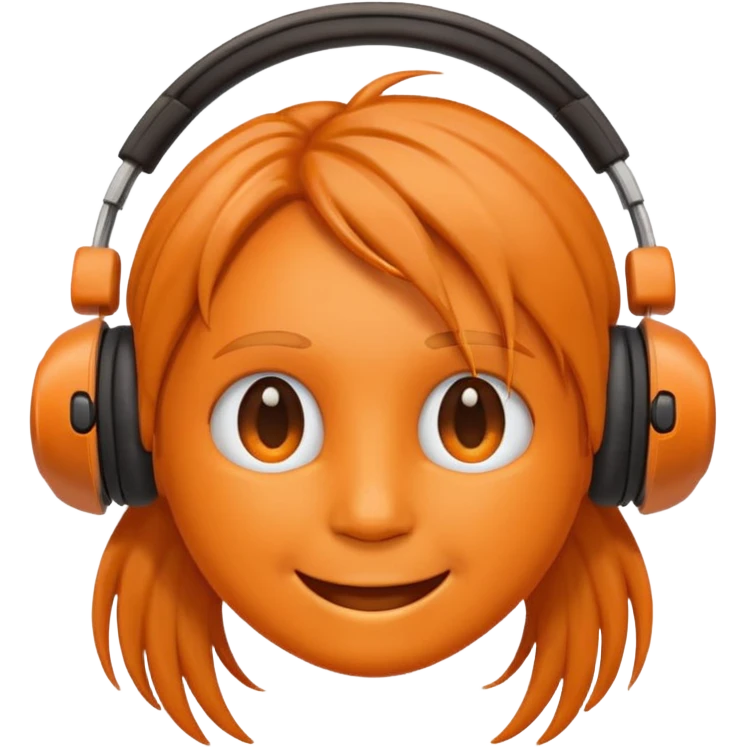 Orange happy face emoji with a couple of hair,headphones,and antennas. emoji
