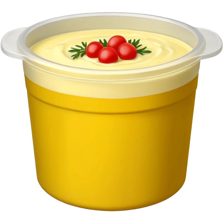 Round plastic tub with Bearnaise sauce onside that has a half black and half red label that Sais ”Lomanders Bearnaise” emoji