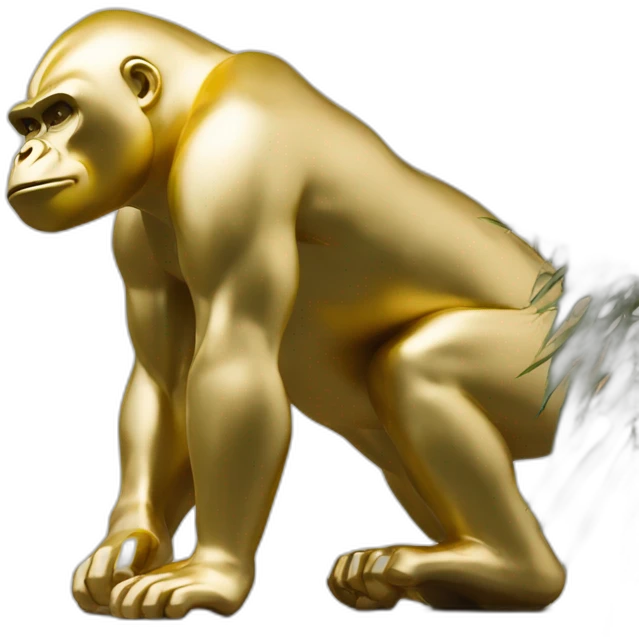 Modern golden gorilla statue on golden pedestal, close-up view emoji