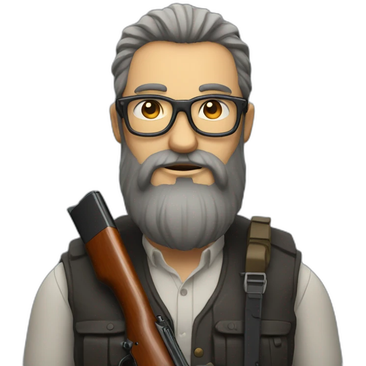 guy with very long beard wearing glasses holding a shotgun emoji
