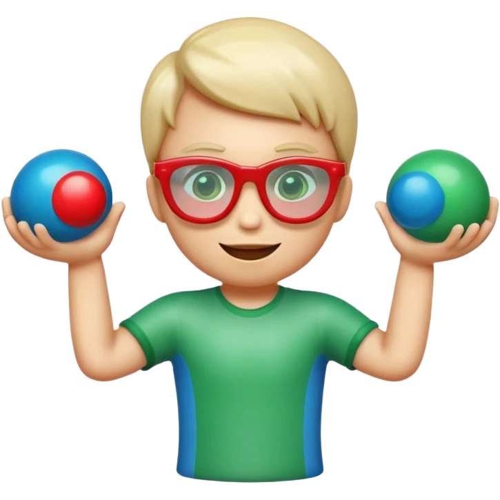 Cute 3D cartoon emoji sticker of a three-glass and ball game, glossy plastic texture, green red and blue glasses, soft lighting, smooth shadows, playful look, white sticker outline, transparent background, high resolution.” emoji