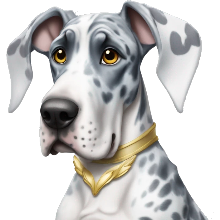 Blue Merle Great Dane wearing a angel costume  emoji