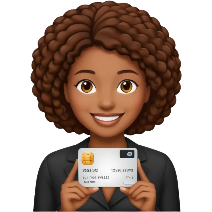 Black company card with black woman photo on it emoji