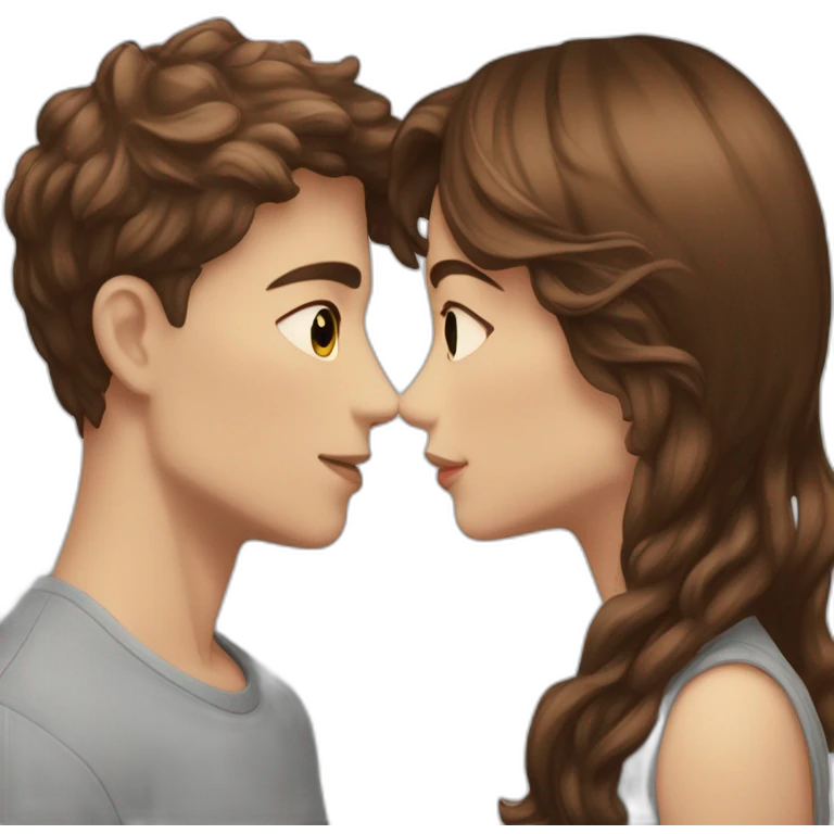 tall boy midfade wavy brown hair and short girl straight brown hair white skin kiss emoji