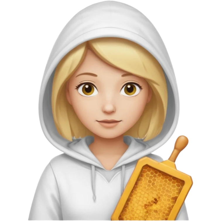 female bee keepers with blonde hair, white outfit, white hood,  emoji