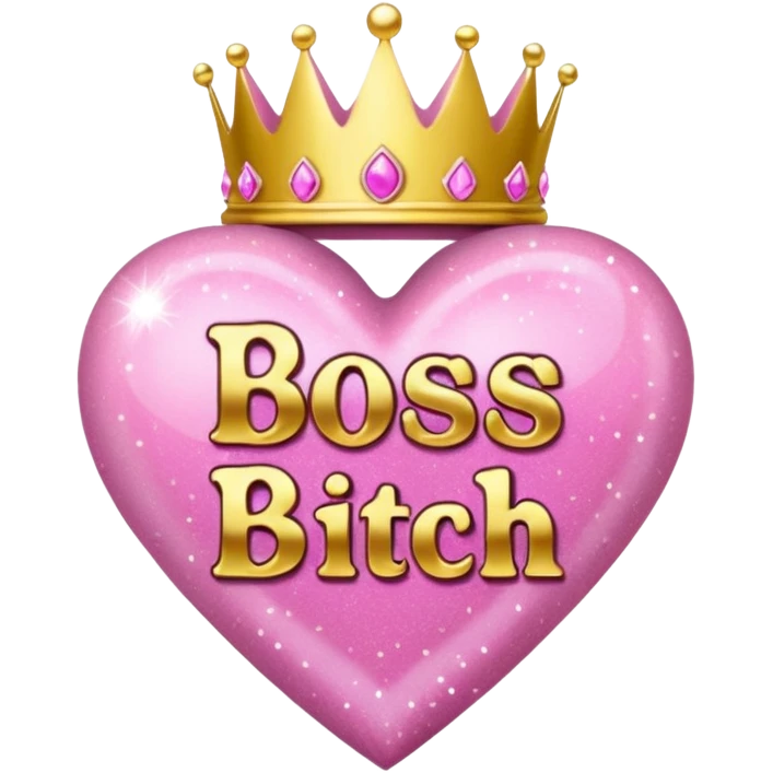 Pink Heart and crowns with glitter and the words boss bitch emoji