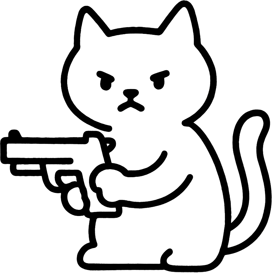 hand-drawn outlined icon of a cat holding a gun emoji