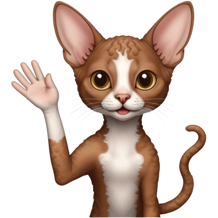 brown colored cornish rex cat waving emoji