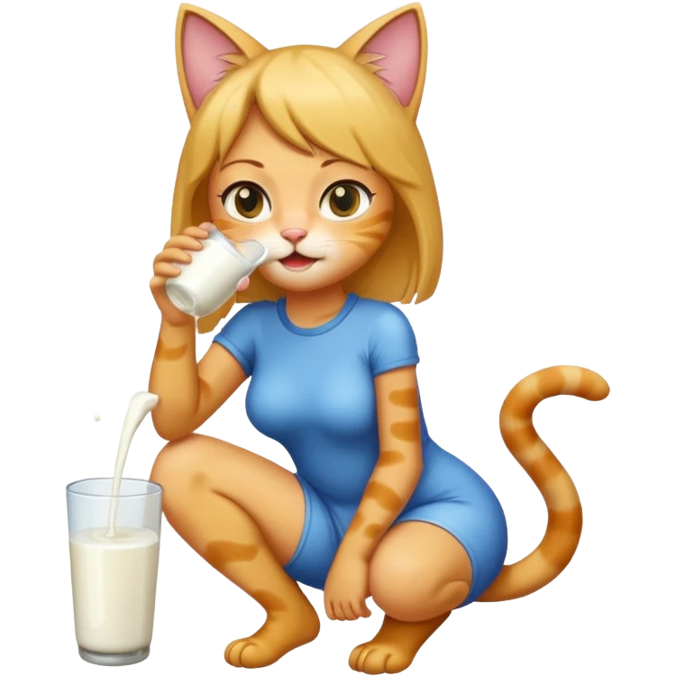 a cat girl drinking milk and peeing emoji