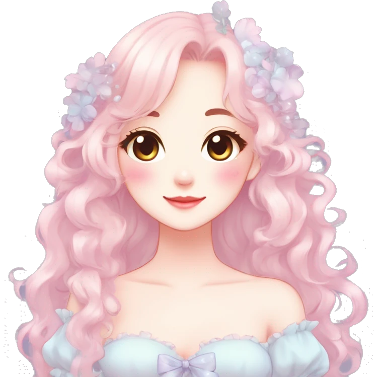 Gorgeous pastel anime style lady with blushing face and a dress cottagecore fairycore  Kawaii anime colorful pearly romantic simplistic aesthetic trending style emoji