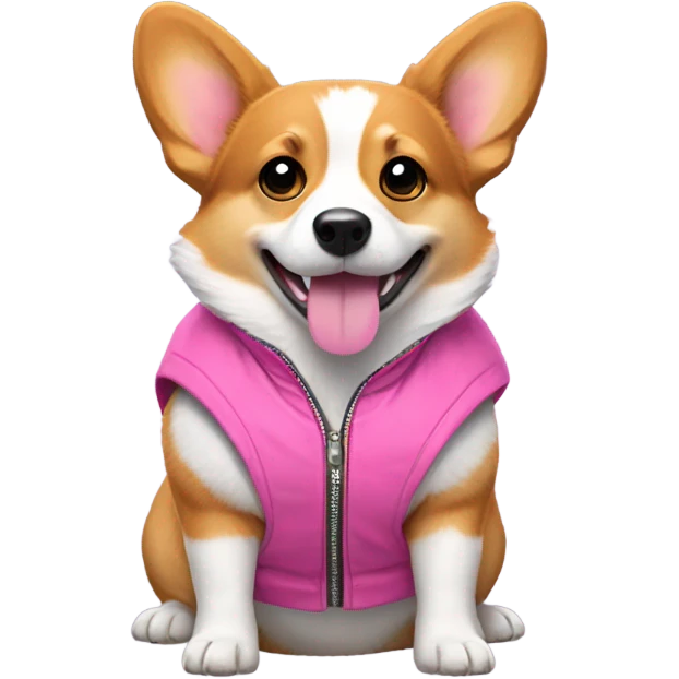 Tri color corgi in pink vest with hood emoji