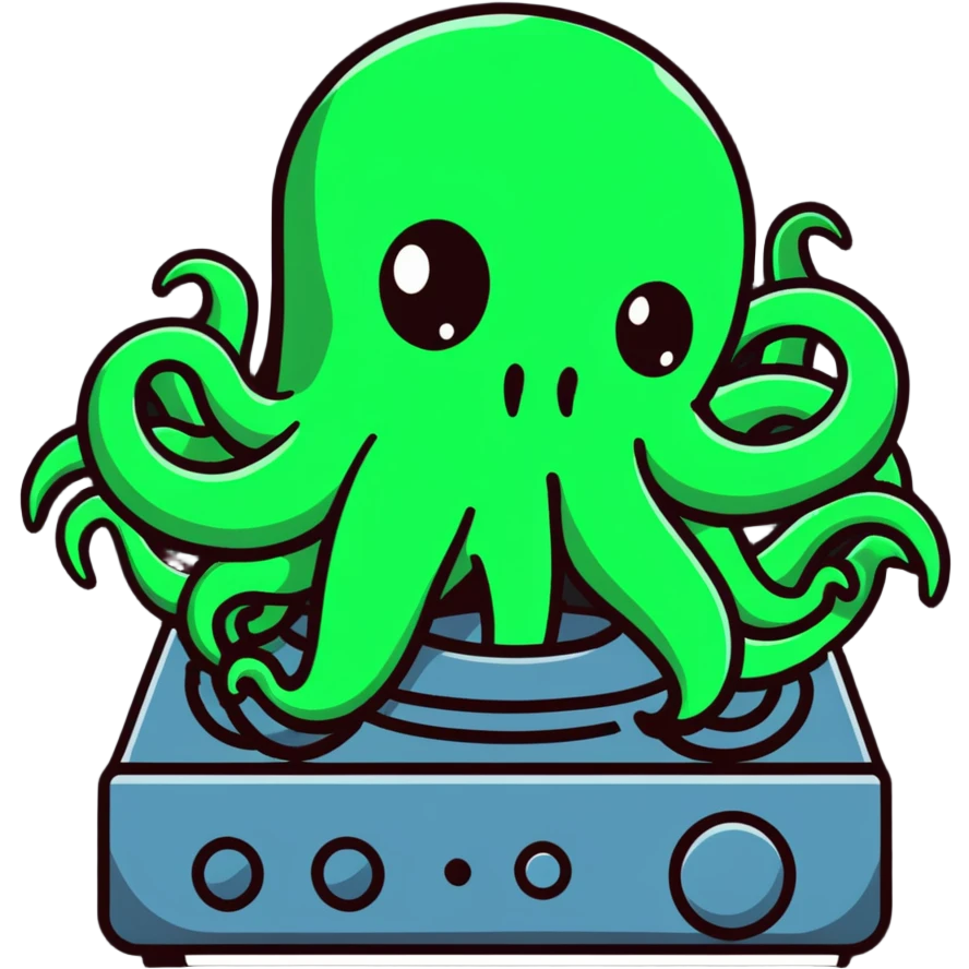 Lovecraftian Cthulhu monster with tentacle face operating audio equipment emoji
