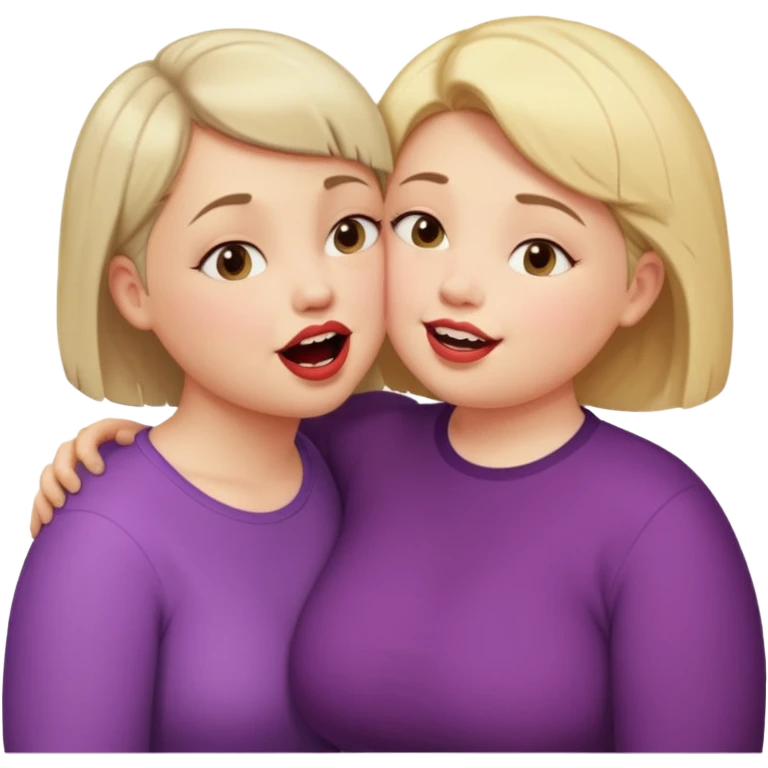 Chubby little woman kissing tall woman with huge teeth and short hair emoji