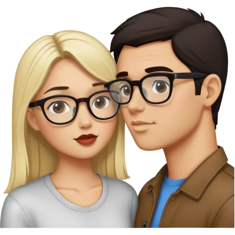 A girl and a guy are kissing, a guy with dark hair is wearing glasses, and a girl is blonde  emoji