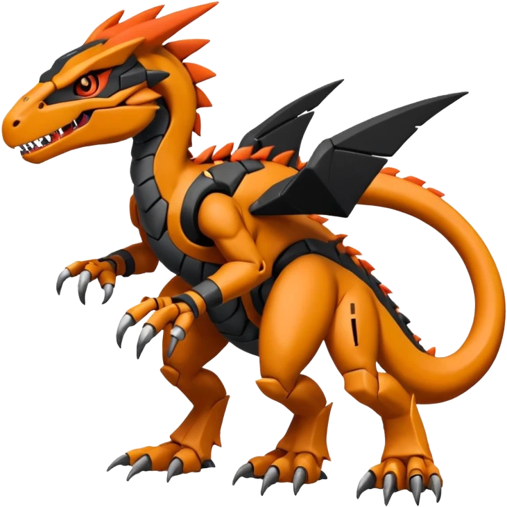 Cool Edgy Black Orange Digimon-Fakemon-Guilmon-Velociraptor-Dragon-Mecha full body emoji