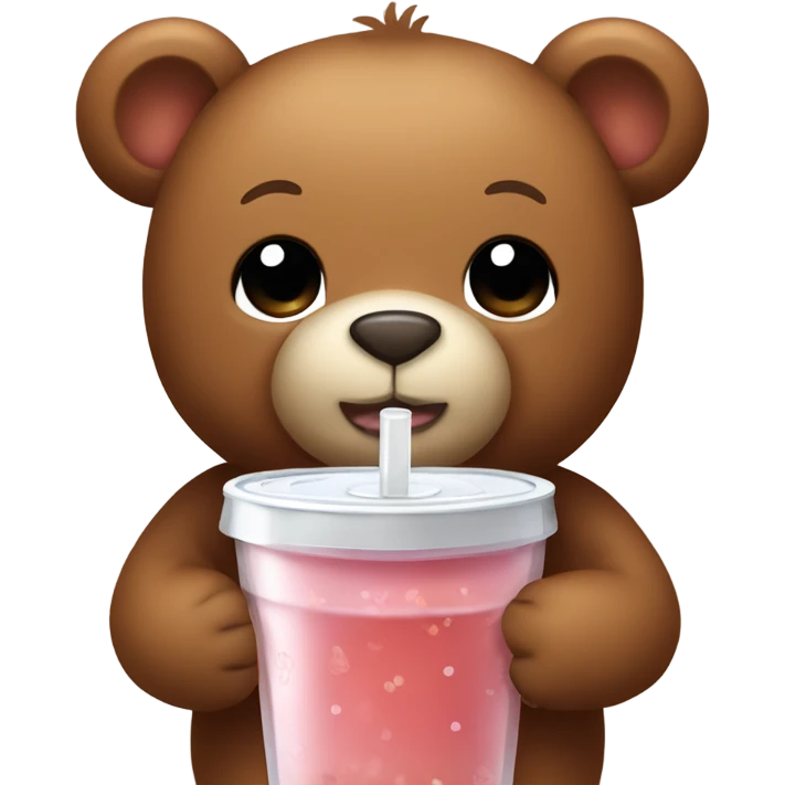 Cute brown teddy bear drinks boba tea emoji