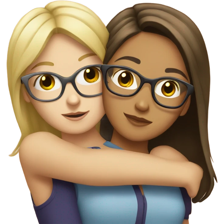 Blonde girl with glasses hugging brunette girl emoji