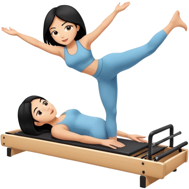Girl with black hair doing Pilates on reformer machine emoji