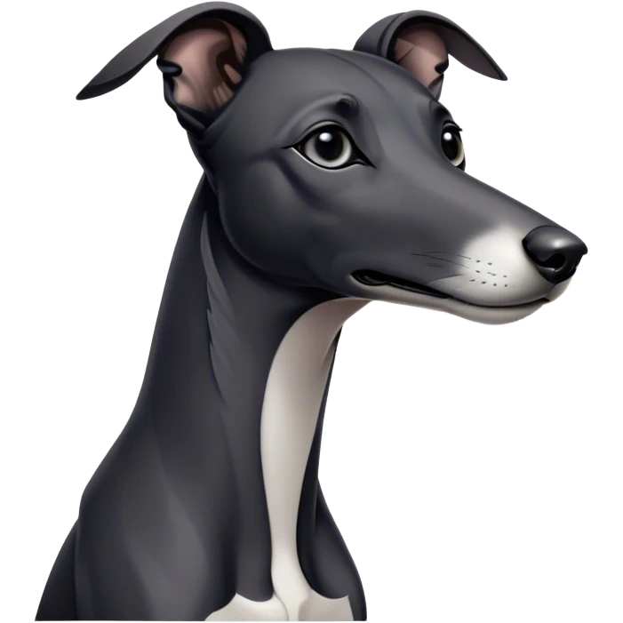Cinematic Noble Black Greyhound Portrait Emoji, Poised and regal, with a lean, graceful build and a sleek, jet-black Fur, deep-set soulful dark eyes, Simplified yet sharp and sophisticated features, highly detailed, glowing with a soft, dignified glow, high shine, intelligent and swift, stylized with an air of elegance, focused and attentive, soft glowing outline, capturing the essence of a watchful and commanding racer, so majestic it feels as though it could sprint out of the screen with effortless authority! emoji