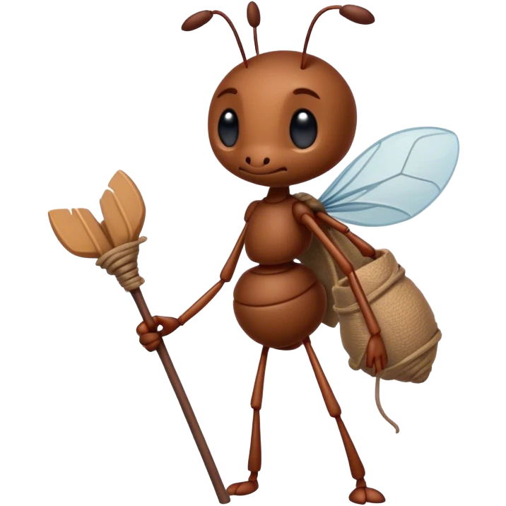 Sad ant with a bindle stick over shoulder while walking away and looking back sadly  emoji