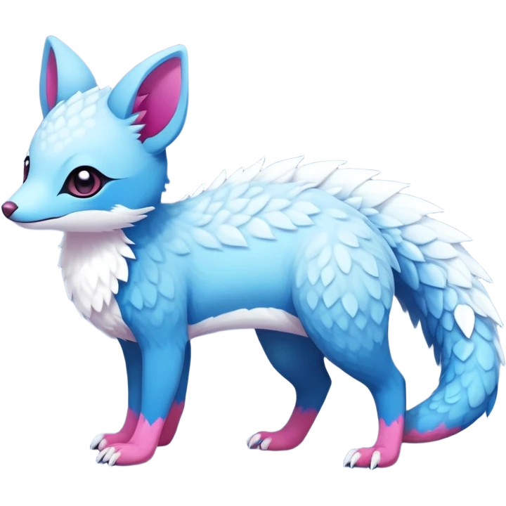 Rare realistic exotic adorable cold ice blue Snow White dark pink cute epic pretty beautiful handsome gorgeous aesthetic colorful vibrant Vernid-Trico-species-Fakemon-creature by LiLaiRa, 4 legs, 1 tail, random markings, (full body) emoji