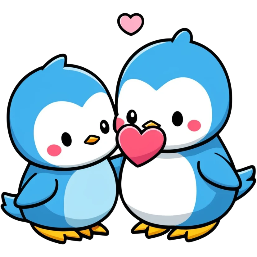Hello kitty kissing a blue penguin emoji