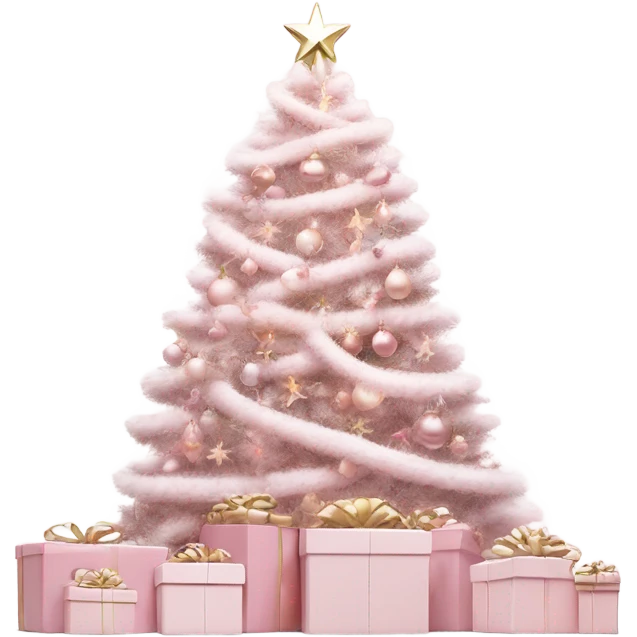 Light pink Christmas gifts under a white Christmas tree  emoji