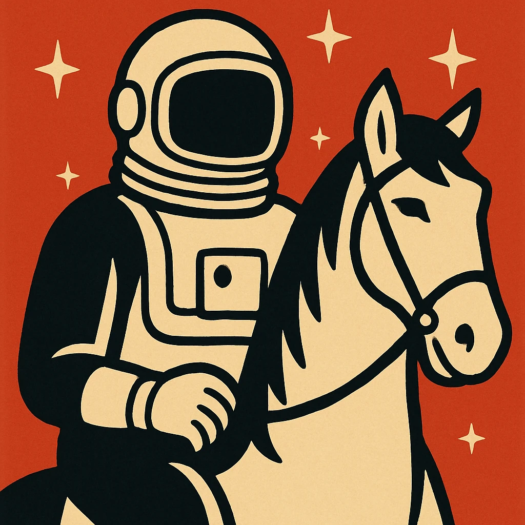 astronaut on horseback with stars in background emoji