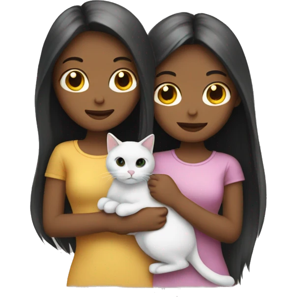 Two long hair girls with white skin and two cats in hands emoji