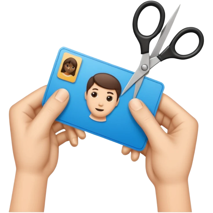 Scissors cutting an ID card in 2 parts .hyper realistic emoji