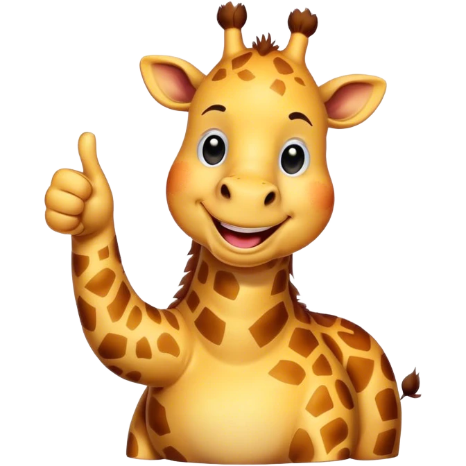 Cartoon short, fat giraffe with a big smile, giving a big thumbs-up emoji
