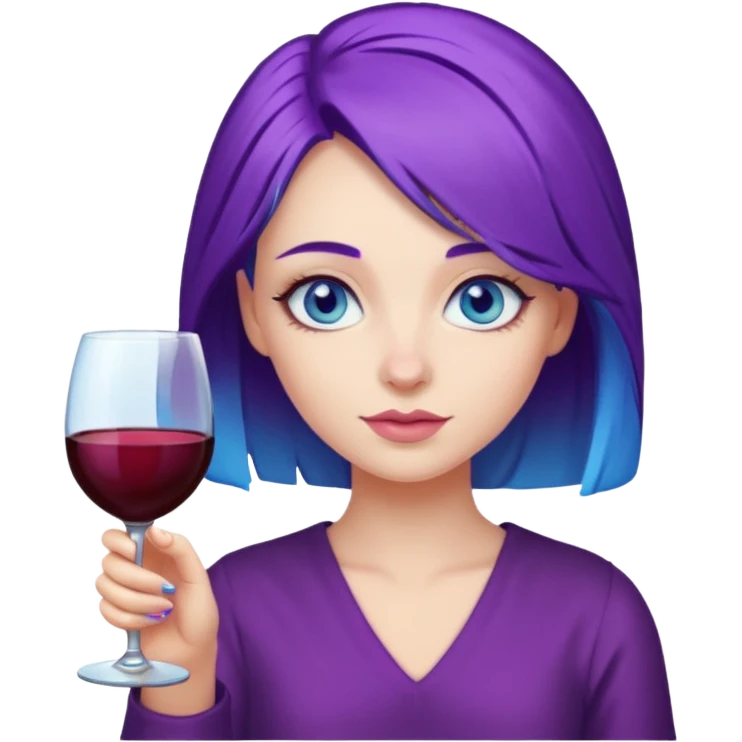 Girl with blue eyes and purple hair with glass of wine  emoji