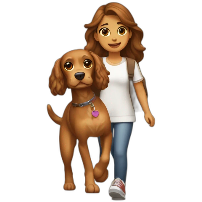 Chica Adolescente paseando a un Cocker spaniel canela emoji