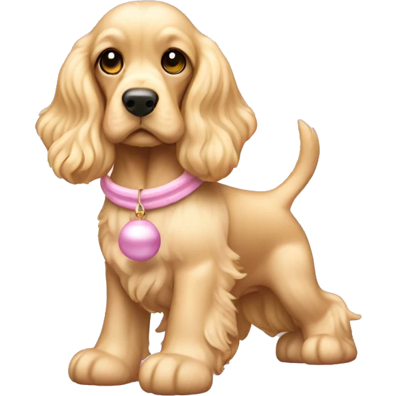Blond cocker spaniel wearing two light pink sleighbell emoji