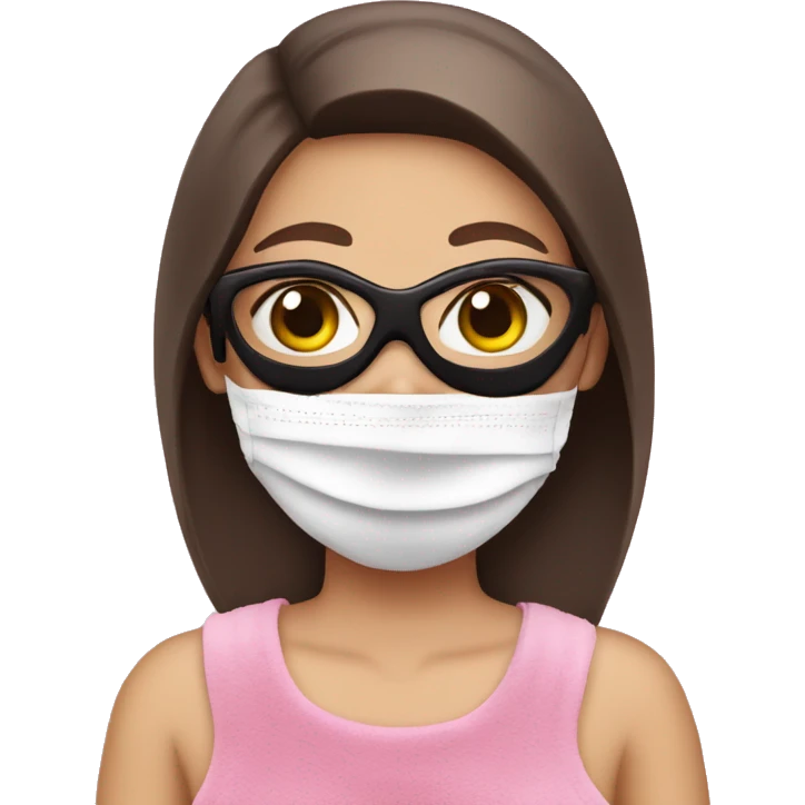 brunette fair girl with face mask in a pink towel emoji
