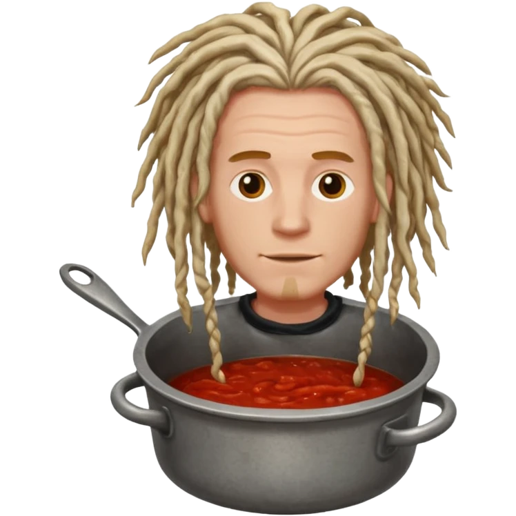 a white man with dreadlocks immersed in a pot of sauce emoji