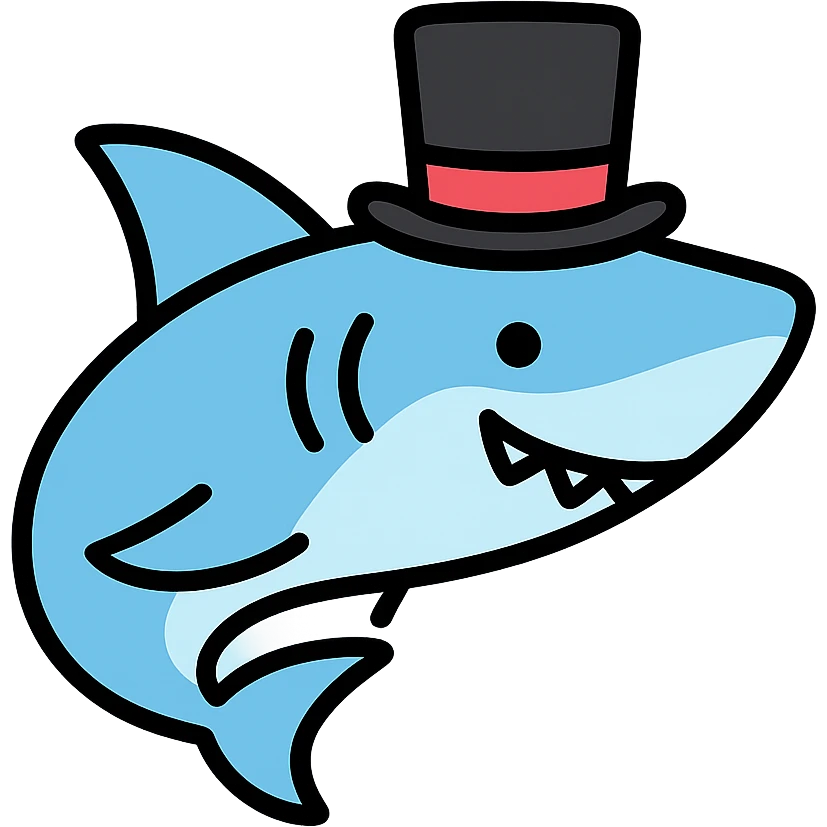 color outline icon of a shark wearing a top hat emoji