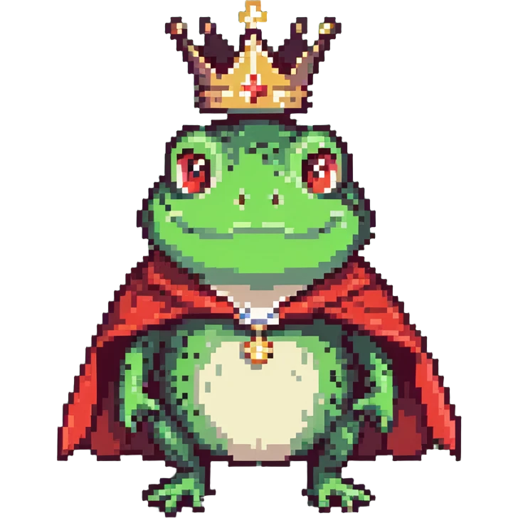 frog prince with a red cape and crown emoji