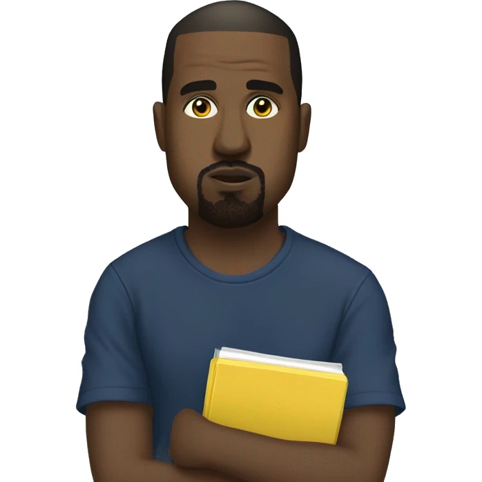 kanye west wearing a dark blue T-shirt, holding a yellow notepad emoji
