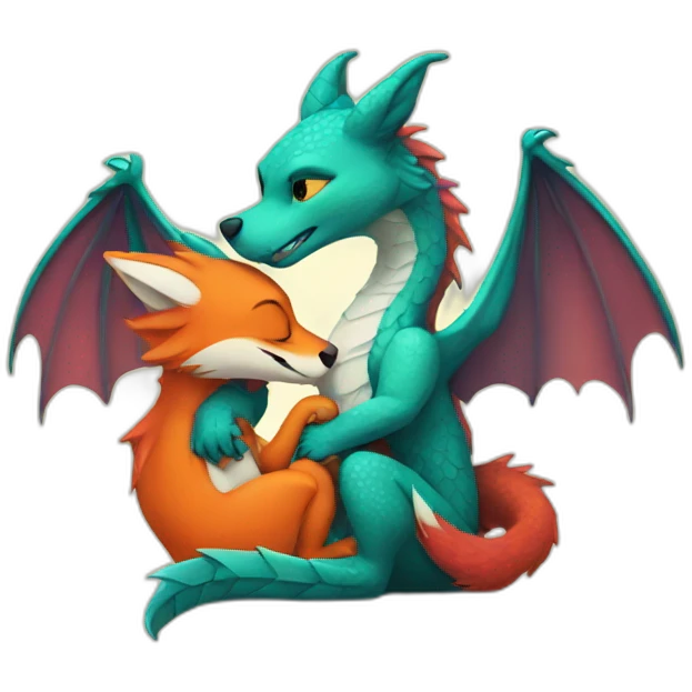 dragon cuddling a fox emoji