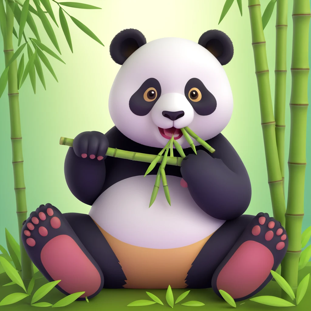panda eating bamboo in forrest background, close up pose emoji