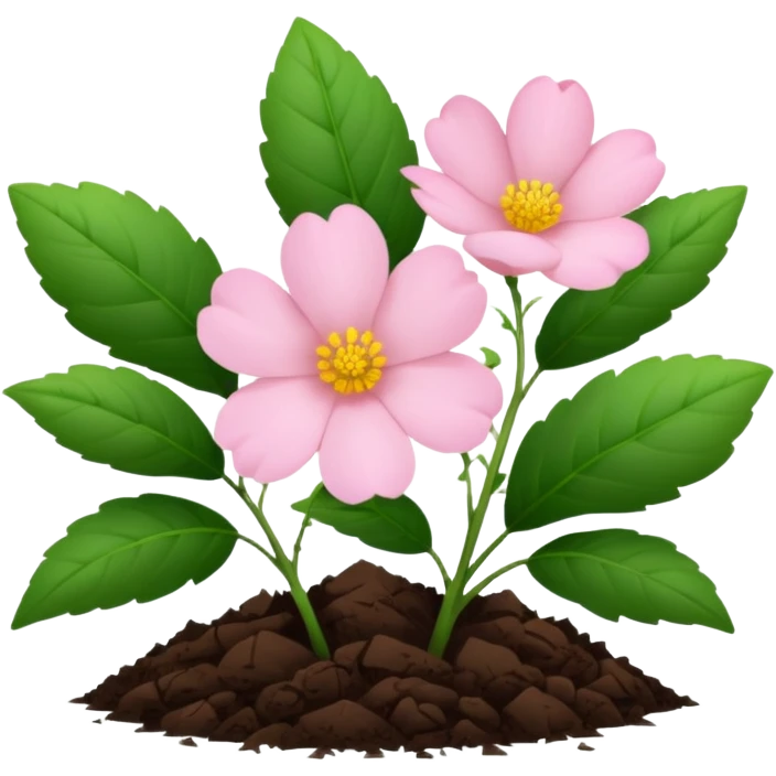 Aesthetic flowers and plants growing from the ground in colours of soft pink matching the deep green leaves (to describe/match with the word flourish) more of a wild bush or vine  emoji