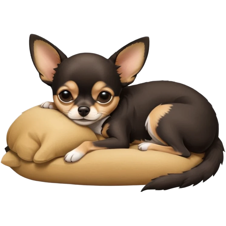 A high-resolution photo-realistic digital illustration of a  black tan chihuahua sleeping lazily on the ground emoji